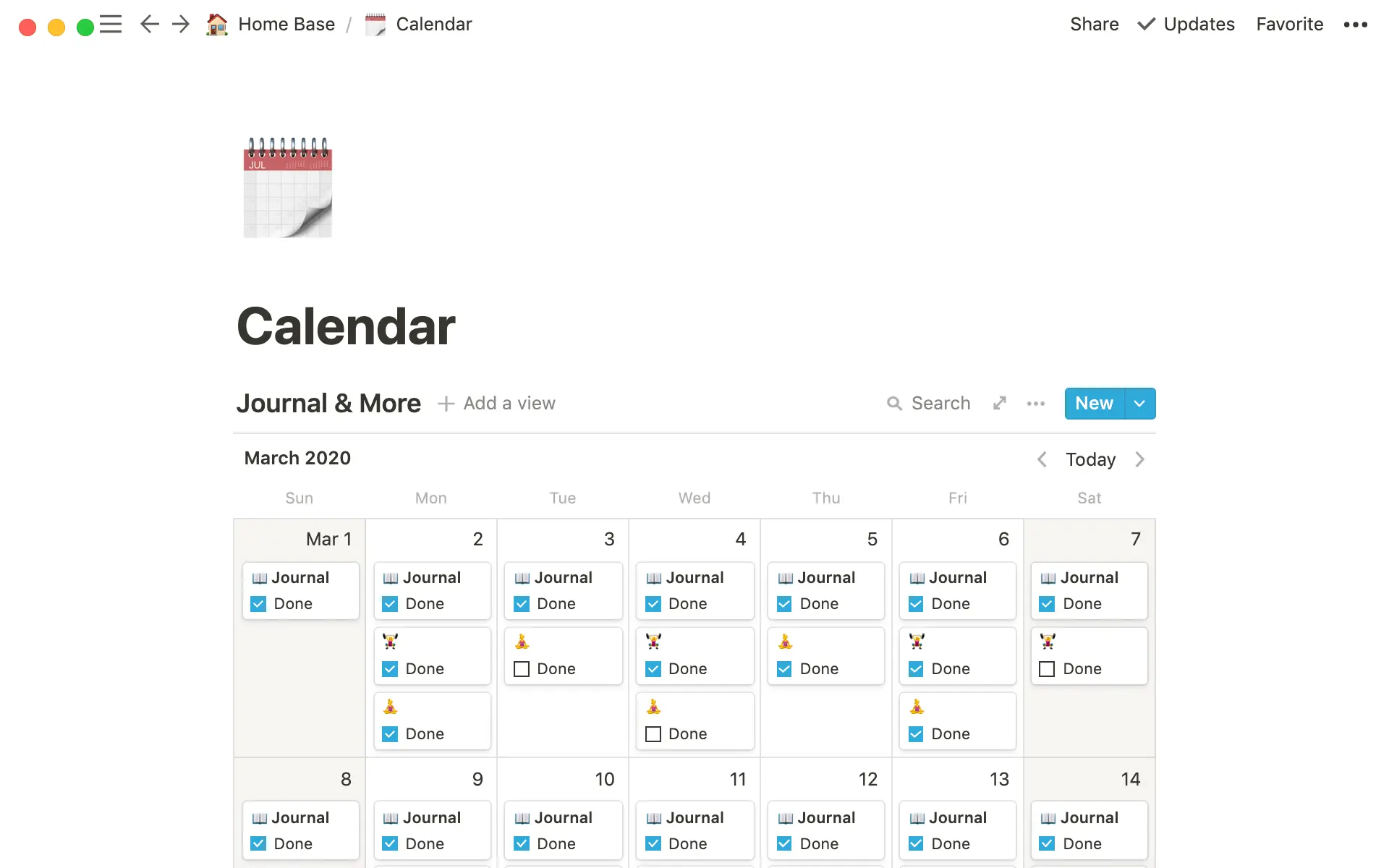 Amira’s calendar is like a habit tracker for what she wants to accomplish every day.