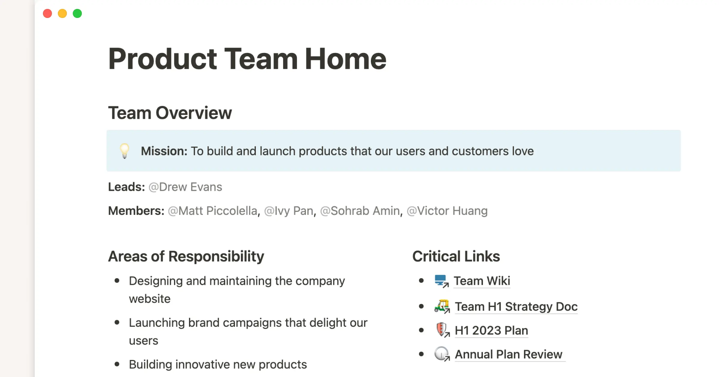 Plantillas para sistema operativo del equipo de producto de Notion