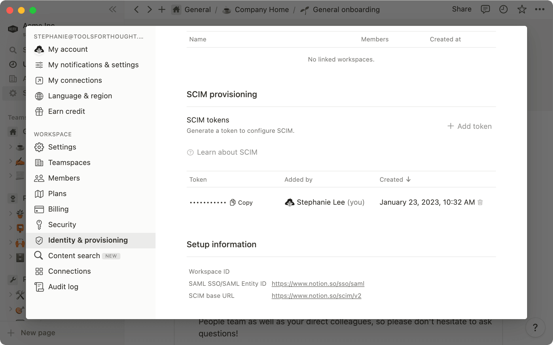 تتيح لك واجهة برمجة تطبيقات SCIM في Notion تزويد الأعضاء والمجموعات وإدارتها وإلغاء تزويدها في Notion.