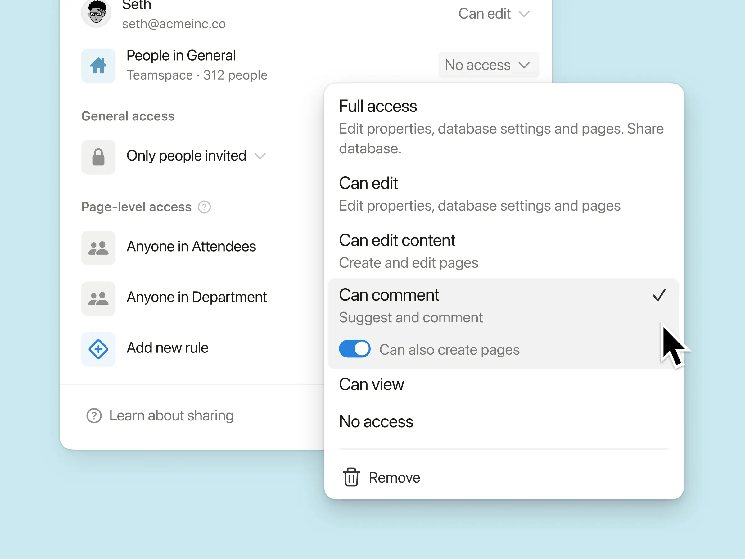 New database permission: “Can create pages”