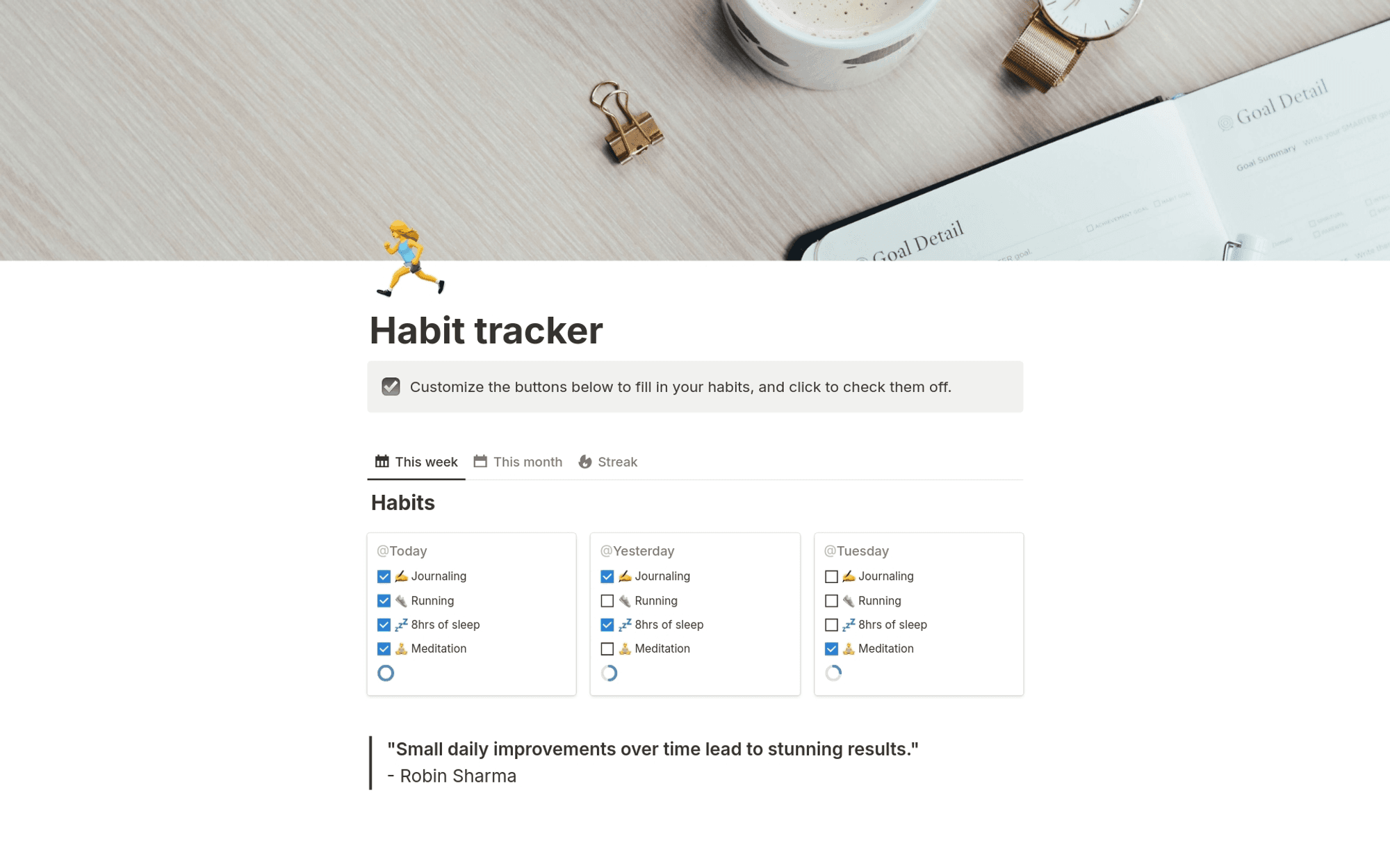 Vorlage für das Tracking von Gewohnheiten
