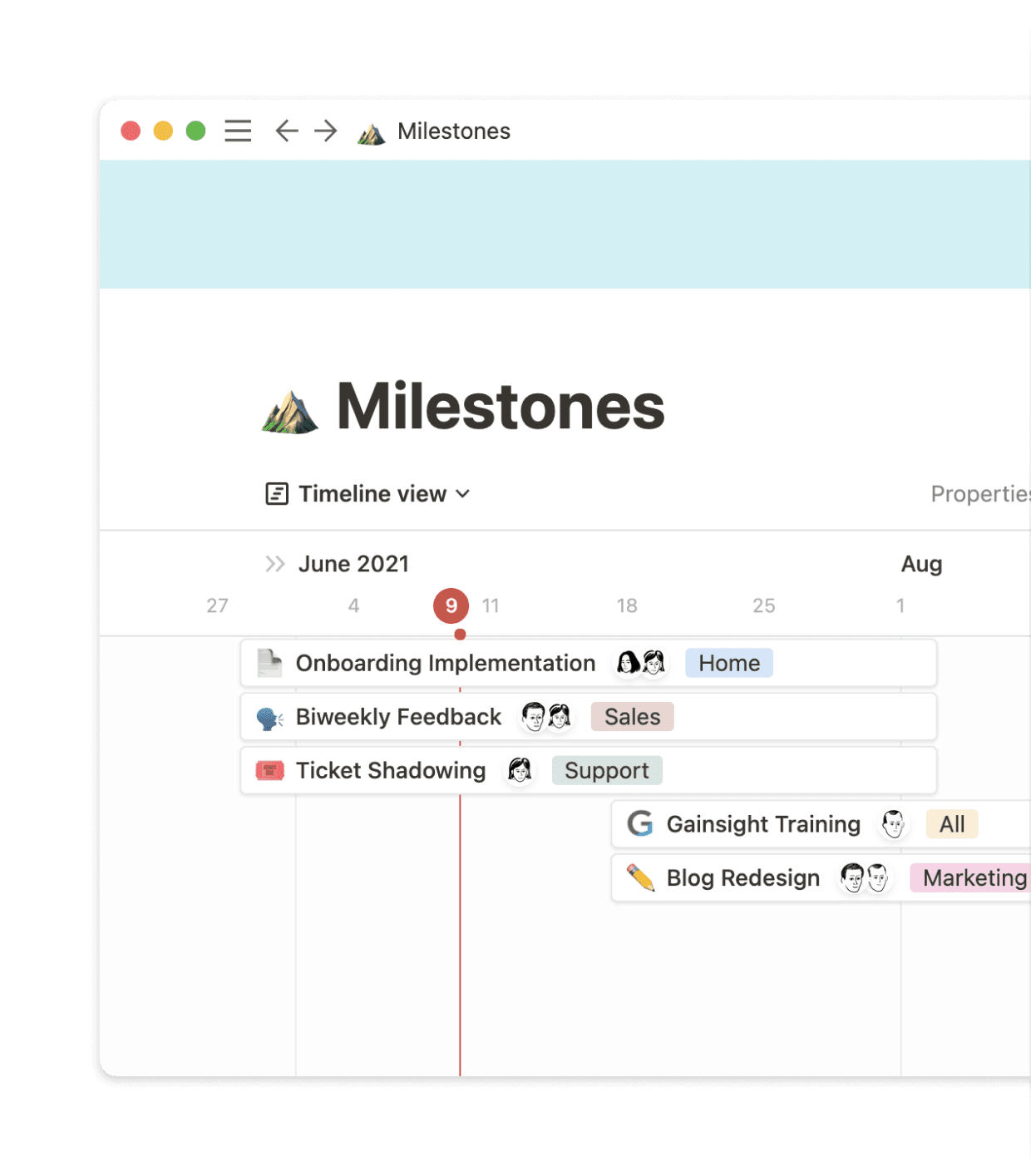 Mit der Timeline-Option von Notion wissen unsere Teams immer was wann ansteht.