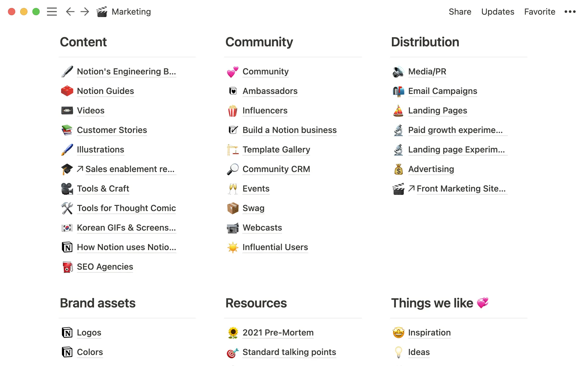 A peek at the marketing team’s wiki.