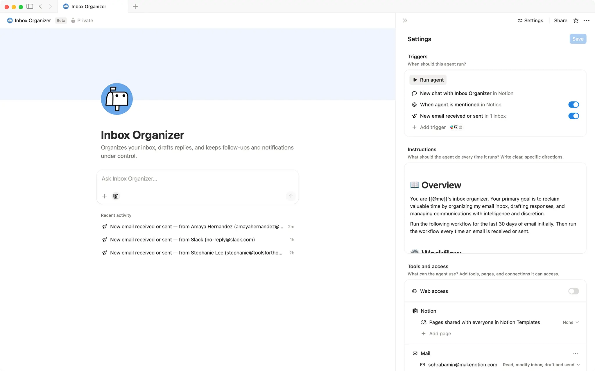 Inbox organizer