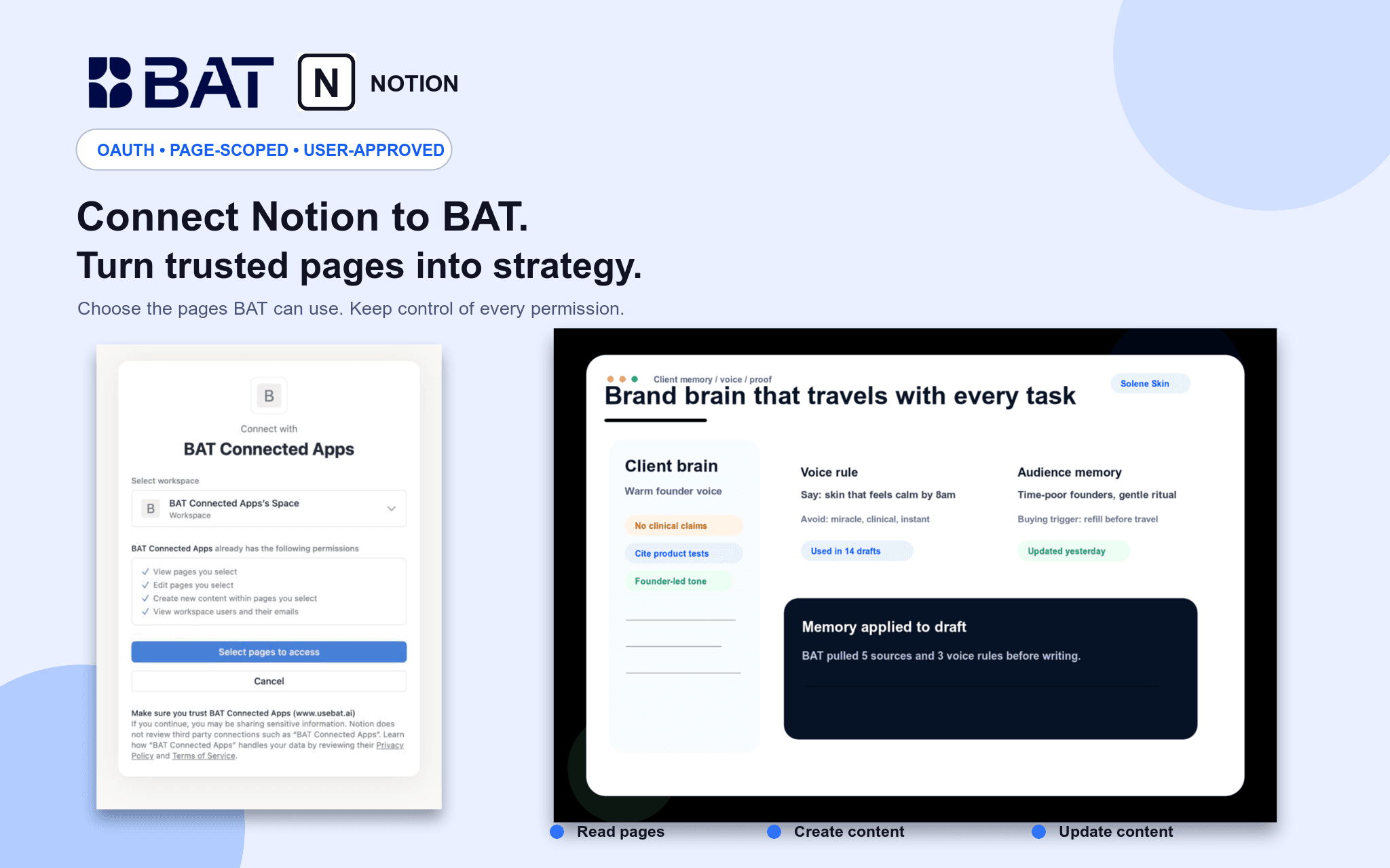 Ground BAT strategy and chat in your authorized Notion workspace.