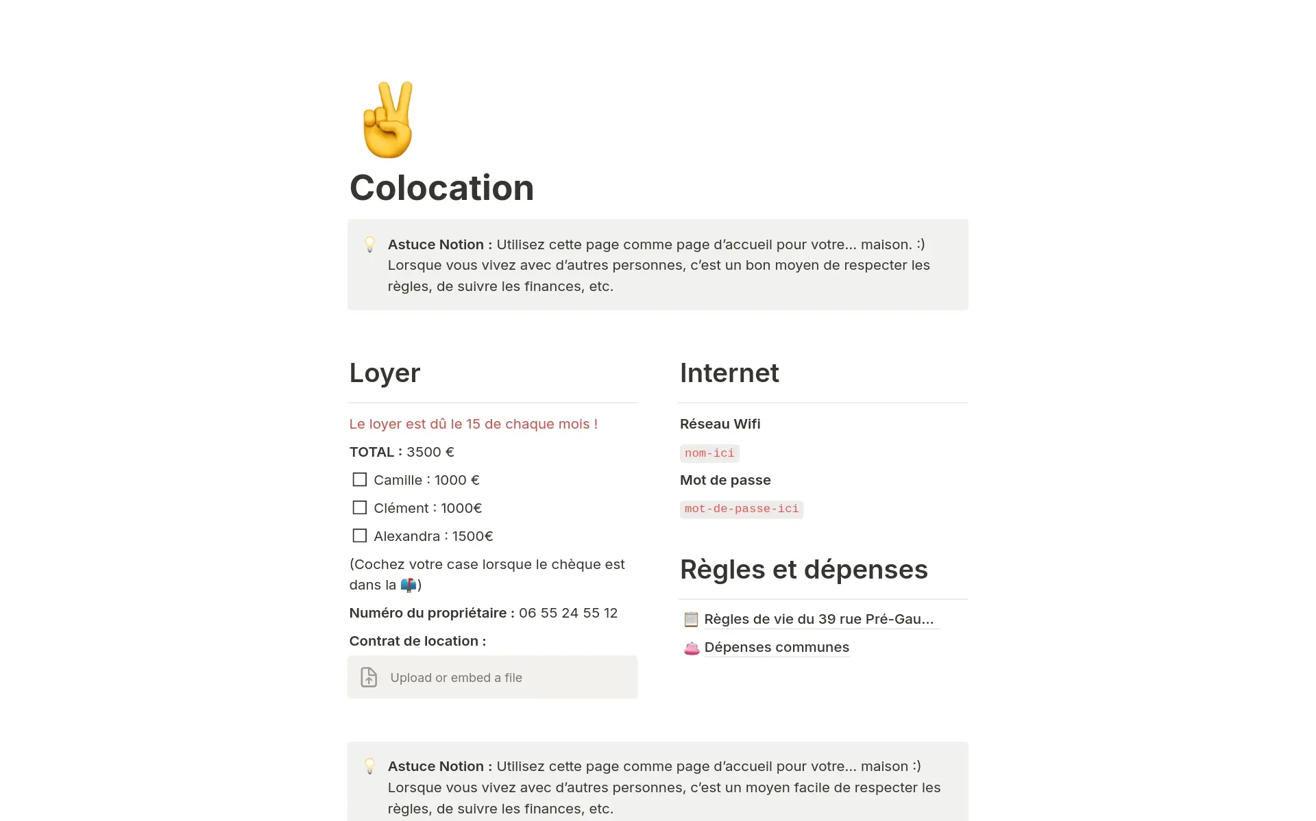 Capture d’écran de la collection Le pack Coloc : gérez votre vie de colocataire avec Notion par Notion